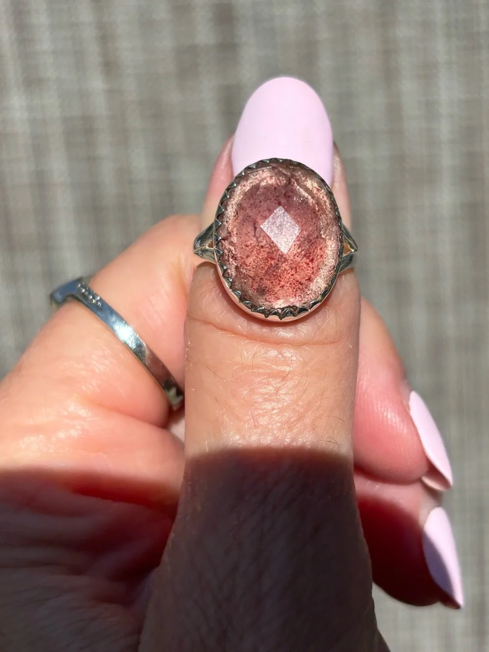 Sterling Silver Faceted Strawberry Quartz Ring Size 7.5